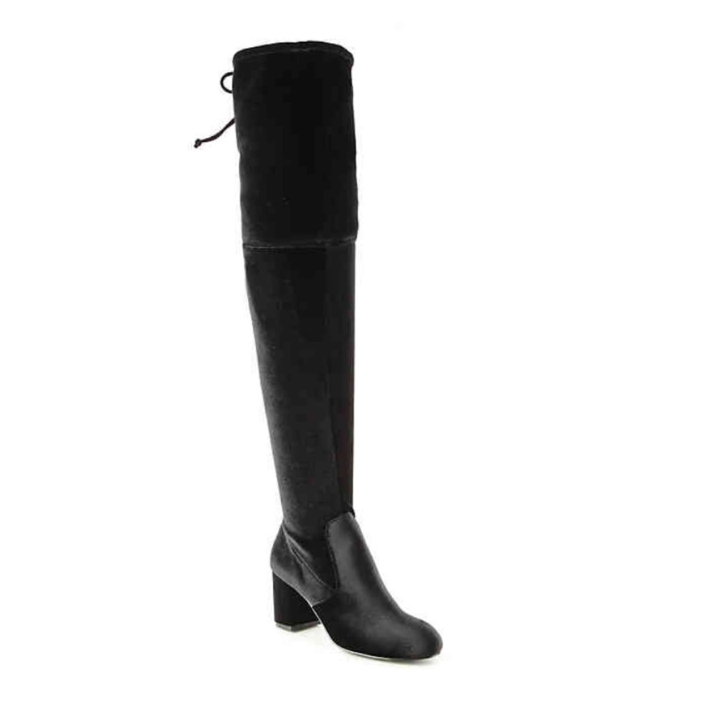 Black Velvet Over The Knee Boots